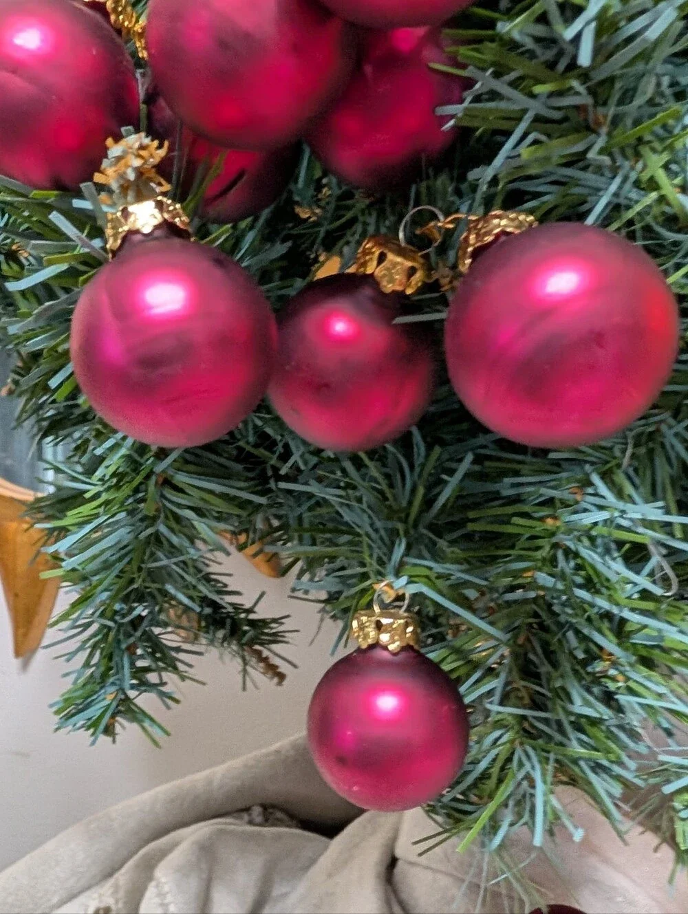 Mini 1 Inch Glass Ornaments Lot Of 18 Wineberry Red Satin Finish Gold Christmas